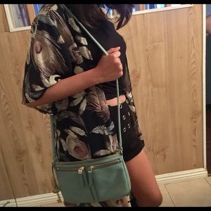 Teal leather crossbody fossil purse.  NWOT